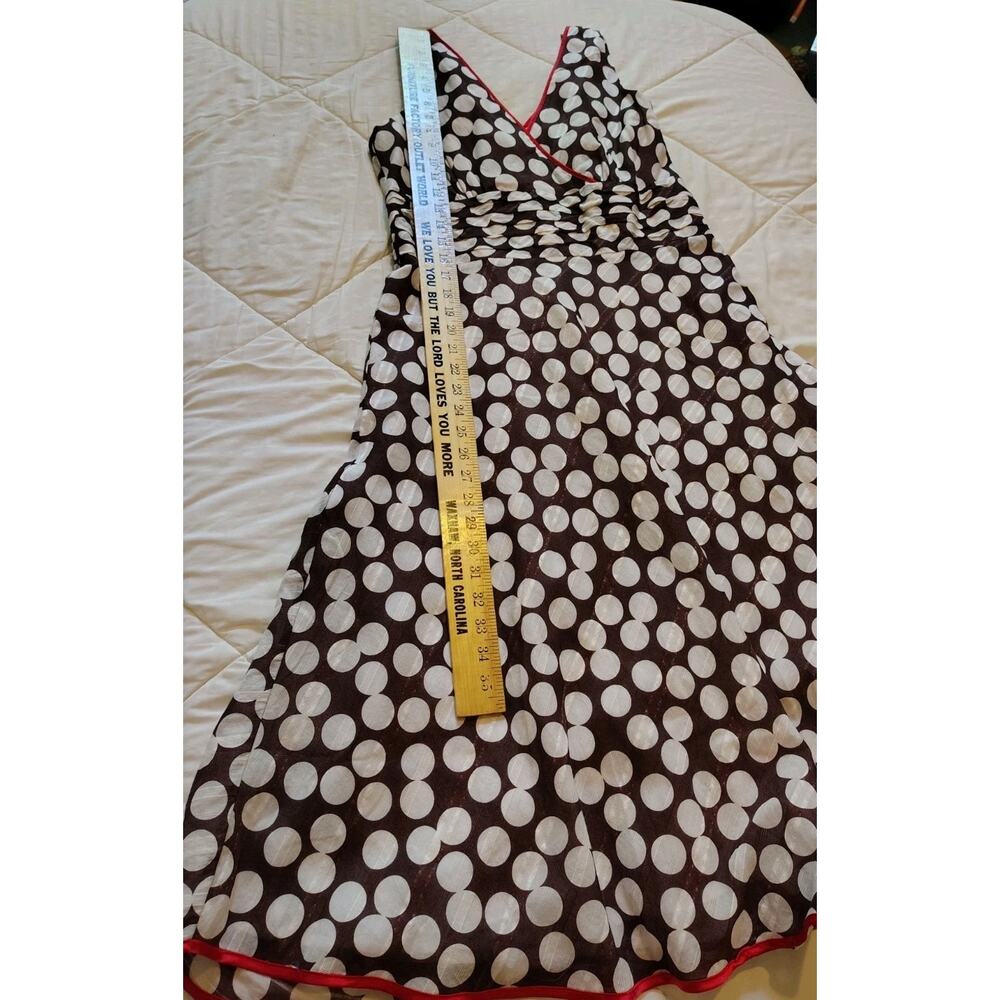 Amanda Lane Polka Dot A-Line Midi Dress Brown White Red Trim Size 12 Cotton... - Picture 4 of 14
